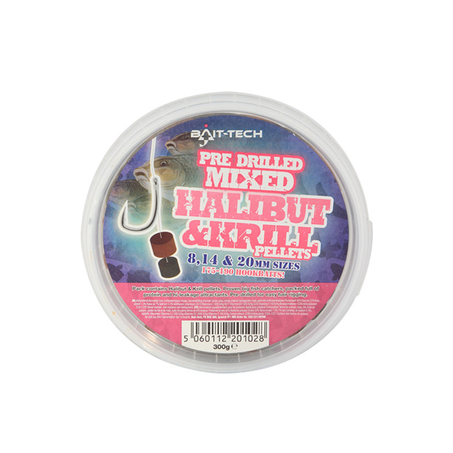 Bait Tech - Pre-Drilled Halibut & Krill Pellets - 300g