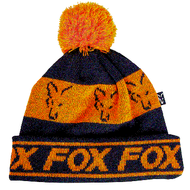 Fox - Lined Bobble Hat - Black Orange