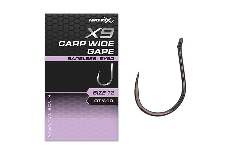 Matrix - X9 Carp Wide Gape Hooks Barbless - Eyed