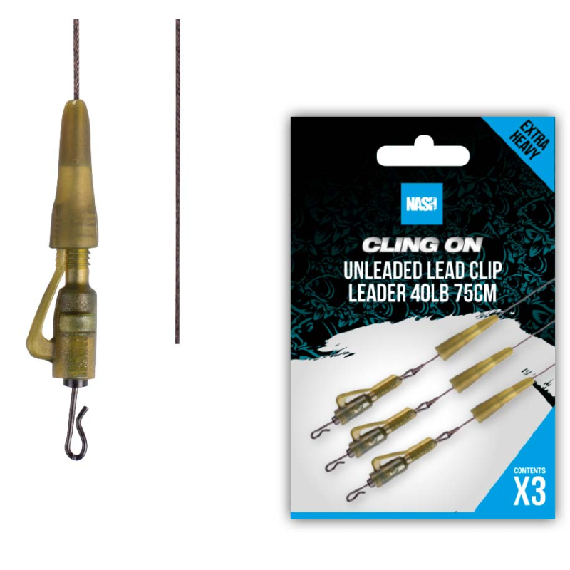 Nash Tackle Nash - Cling On Unleaded Lead Clip Leader 3 Pack 75Cm